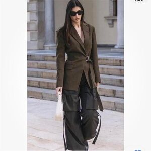 Zara olive green cut out blazer belted